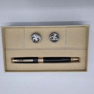 Earnshaw 1805 Luxury Gift Set Black & Gold Pen Steampunk Gear Cufflinks Men's Ac